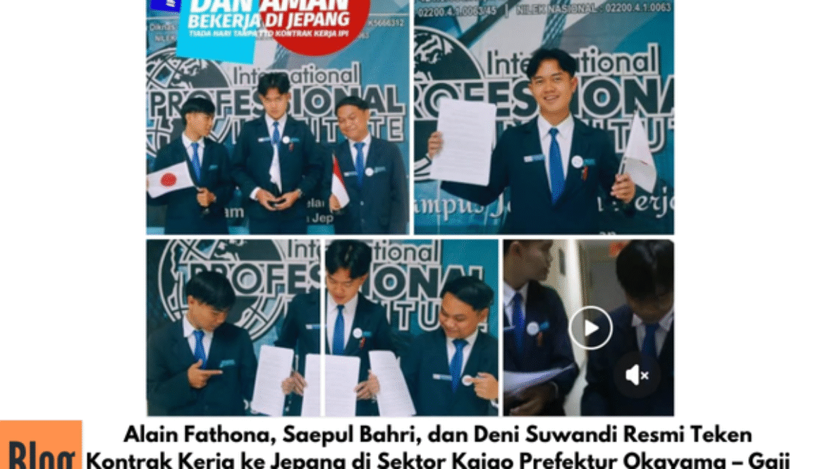 Alain Fathona, Saepul Bahri, dan Deni Suwandi Resmi Teken Kontrak Kerja ke Jepang di Sektor Kaigo Prefektur Okayama – Gaji Rp16–20 Juta per Bulan